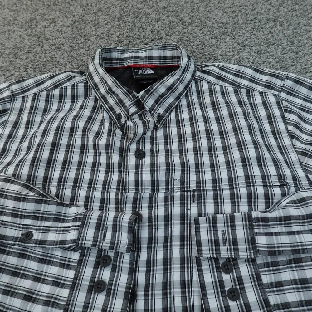 North Face Shirt Mens M Gray Performance Button Up Long Sleeve‎ Outdoor Hiking